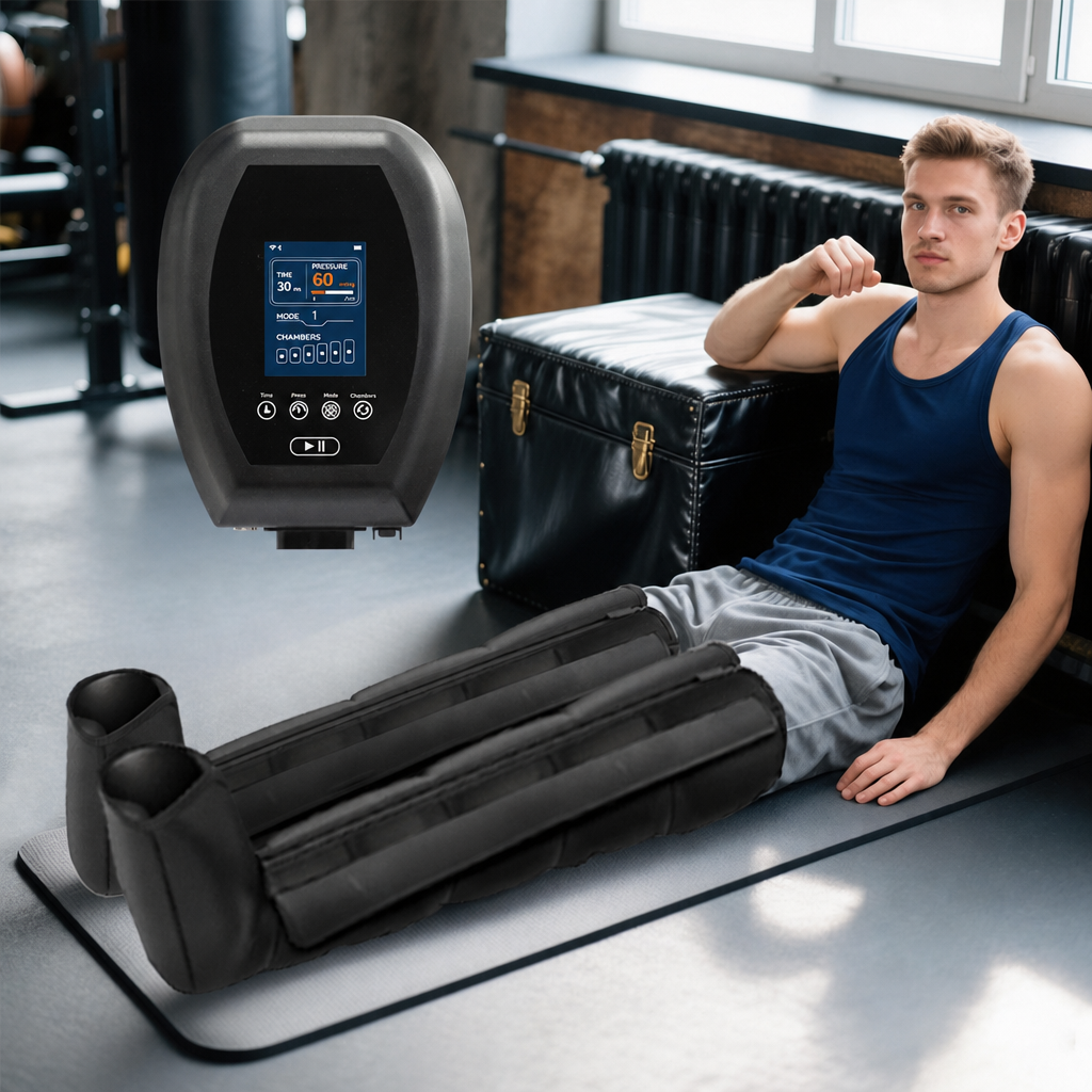 Air compression massager devices on a production bench